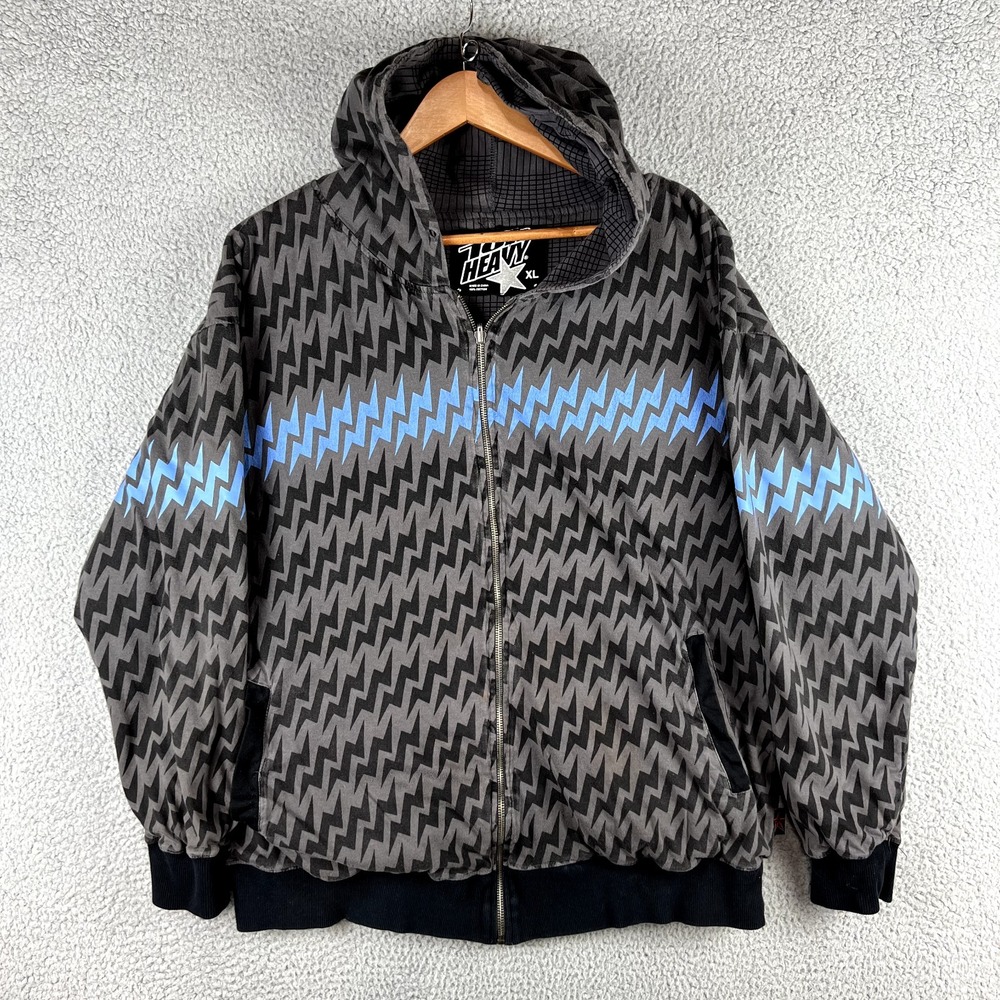 Vtg Y2K Top Heavy Hoodie Full-Zip Sweatshirt Grey‎ Blue Bolt Reversible Mens XL